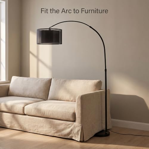 72in Black Arch Floor Lamp with Dual-Layer Shade＆Marble Base - Image 7
