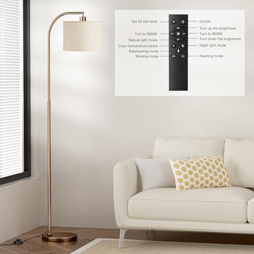 Ambimall Arc Floor Lamp with Remote and Stepless Dimmable Bulb, Colors Temperature & Brightness Adjustable, Floor Lamps for Living Room(Deep Beige Shade & Brown Pole) - Image 4