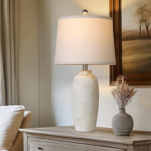 Jar Table Lamps Set of 2, 25" Ceramic Bedside Lamps for Bedroom, Beige Farmhouse Nightstand Lamps for Living Room - Image 2