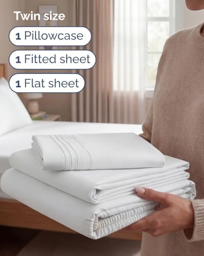 Twin Size 3 Piece Sheet Set - Comfy Breathable & Cooling Sheets - White - Image 3