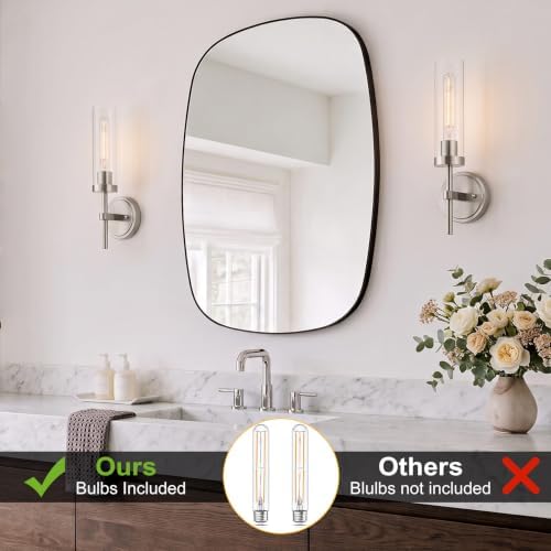 SANTOSTOCK Brushed Nickel Wall Sconces Set of 2, Hardwired Bathroom Sconces Vanity Light Fixture, Farmhouse Wall Mount Lamps for Mirror Living Room Bedroom Hallway - Image 2