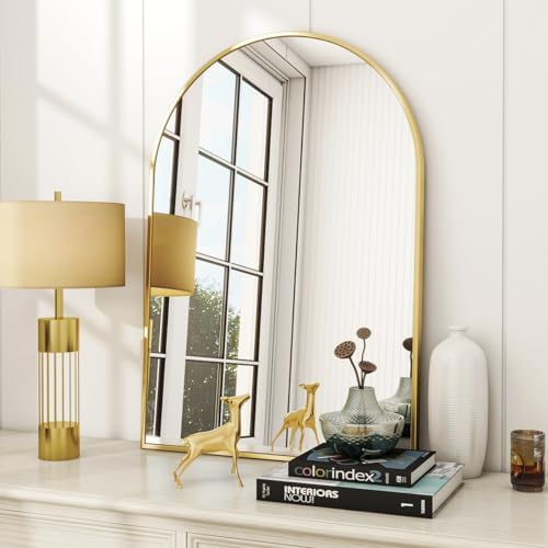 VooBang Arched Wall Mirror, 24 x 36 inch Arch Bathroom Mirror Gold by VooBang