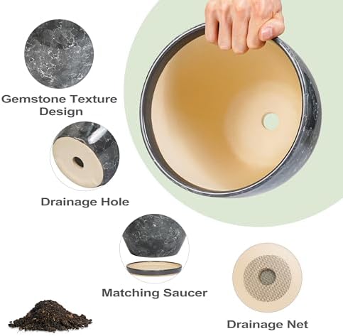 Ceramic Pots for Plant, 10+8+6 Inch Modern Flower Pot Indoor, Grey - Image 6