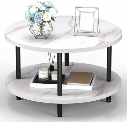 FAMIDGE Round Coffee Table, 23.6" White Circle Coffee Table for Living Room by FAMIDGE
