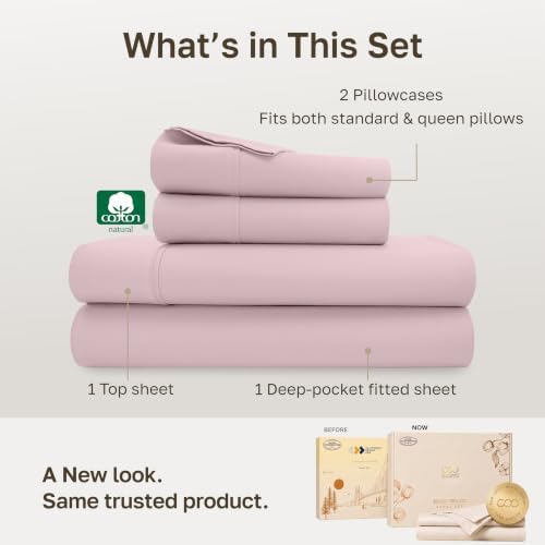 California Design Den Soft 100% Cotton Sateen Queen Sheet Set, 4 Pcs, Pink - Image 3