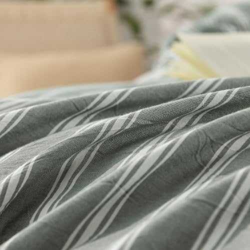 BESTOUCH Striped Cotton Duvet Cover Set Linen Feel King - Image 7