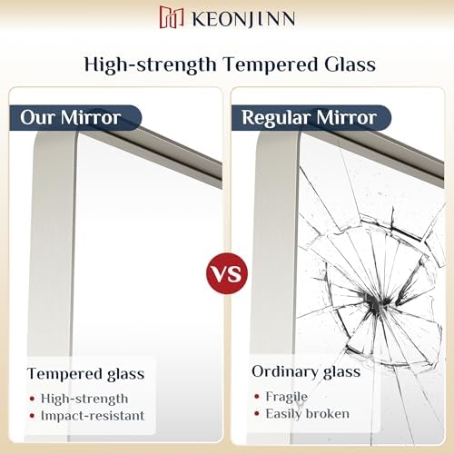 Keonjinn 36 x 36 Inch Brushed Nickel Bathroom Vanity Mirror, Aluminum Frame - Image 4