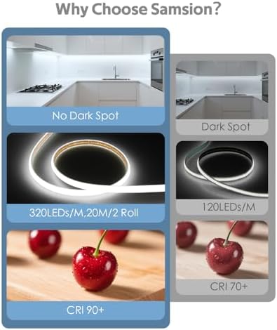 Outdoor COB LED Lights Strip Waterproof 24V 65.6FT 6000K Daylight White Dimmable Flexible COB LED Tape Light with Remote Bluetooth 320LED/M Super Bright Adhesive for Cabinet Courtyard (20M/2roll) - Image 4