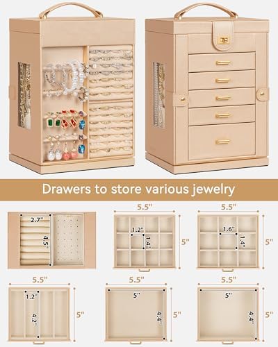 AKOZLIN 6-Tier Jewelry Box Organizer 5 Drawers Storage M-L Champagne - Image 3
