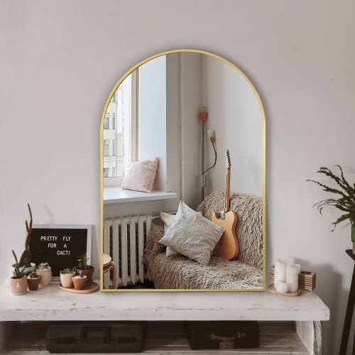 Arched Bathroom Mirror for Wall, 36" x 24" Metal Frame Vanity Mirror, Gold by TRAHOME