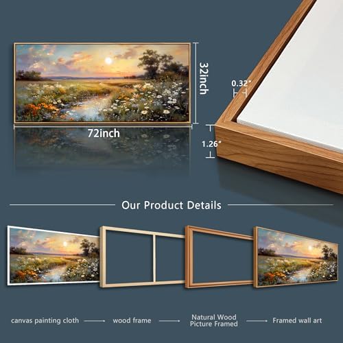 hyidecorart Large Framed Wall Art, Landscape Wall Art, Nature Wall Decor, Wildflowers Scenery Painting Prints, French Country Pictures for Living Room Bedroom Modern Farmhouse Decorations 32x72 In - Image 5