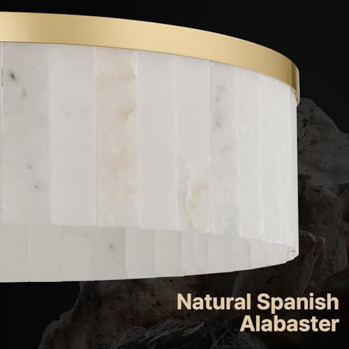 42" Round Alabaster Chandelier, Modern Gold Marble Light Fixture - Image 3