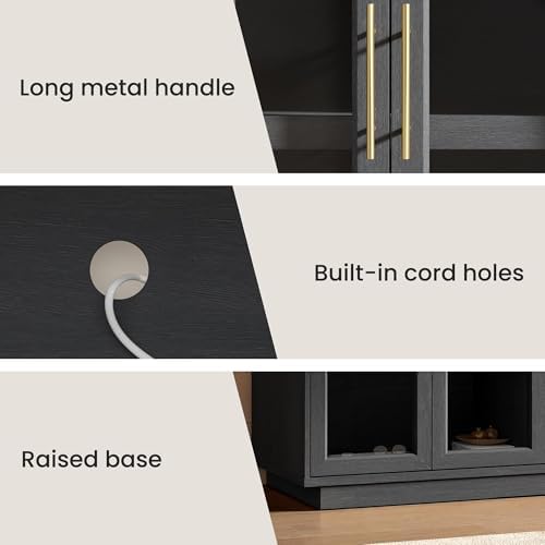 Fatmok 59" Arched Glass Sideboard Buffet Display Cabinet,Grey Black Oak - Image 6