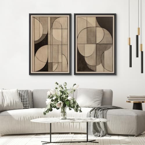 SIGNWIN Framed Canvas Print Wall Art Set Neutral Beige Brown Geometric Abstract Shapes Illustrations Modern Art Rustic Ultra for Living Room, Bedroom, Office - 24"x36"x2 BLACK - Image 4