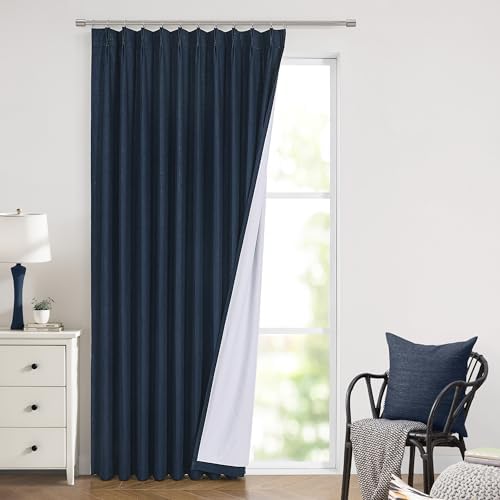 Vision Home Navy Blue Pinch Pleated Full Blackout Curtains Linen Blended Room Darkening Window Curtains 112 inch for Living Room Bedroom Thermal Insulated Pinch Pleat Drapes with Hooks 60" Wx112 Lx1 - Image 3