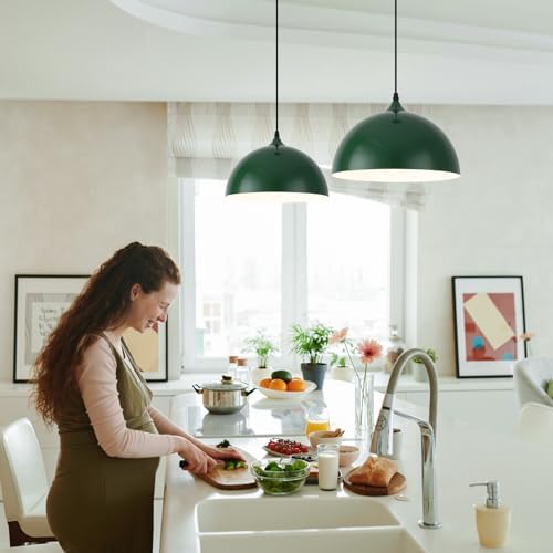 Green Plug in Pendant Light 2 Packs 11.8inch, Farmhouse Pendant Light, Kitchen Pendant Light, Pendant Lights Kitchen Island, Hanging Lights with Plug in Cord for Kitchen 14.7 ft - Image 5