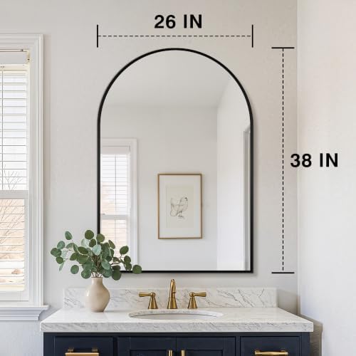 FICTOR 26" x 38" Arched Bathroom Vanity Mirror for Over Sink, Black - Image 2