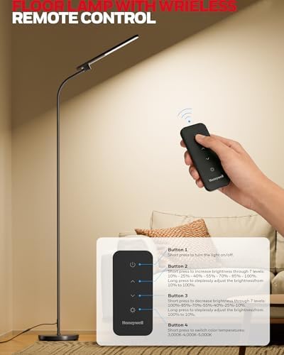 Honeywell LED Floor Lamp with Remote, CRI97 Dimmable Gooseneck 77" Black - Image 6