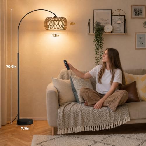 Ambimall Boho Arc Floor Lamp, Color Temperatures and Brightness Adjustable - Image 2