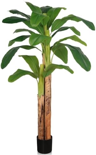 6ft Artificial Banana Tree Real Bark Trunk Faux Banana Leaf Tree by LIETENACO