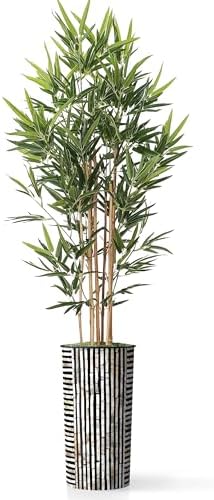 Artificial Tree in Black and Brown Striped Planter, Fake Bamboo Silk Tree for Indoor and Outdoor Home Decoration - 70" Overall Tall (Plant Pot Plus Tree) - Image 2