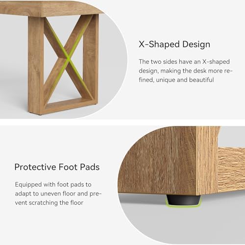 LITTLE TREE 63-Inch Dining Table for 4 People, Farmhouse Thick Appearance Design, Rustic Rectangle Kitchen Dinner Table for Dining Room, Living Room, Yellowish Brown - Image 3
