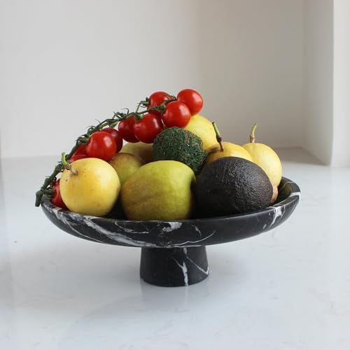 Nawgnail Natural Black Marble Fruit Bowl for Kitchen Counter 10.2", Large Decorative Bowl Pedestal for Home Decor, Fruits Holder For Dining Table - Kitchen Organization by Nawgnail