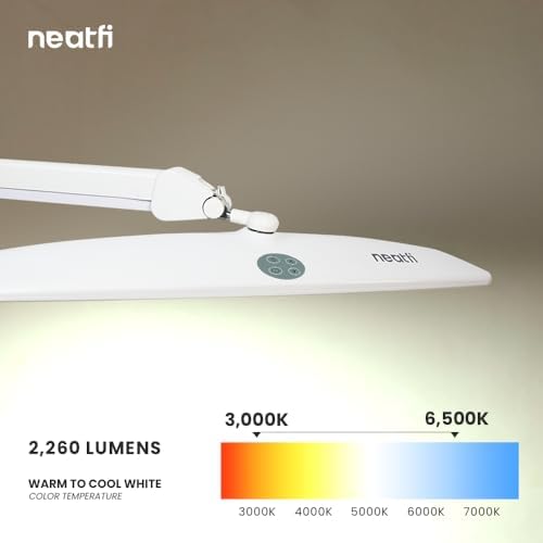 Neatfi Elite HD XL Task Lamp | 22-Inch Wide | 2,260 Lumens | 3 Color Temperature Modes | Non-Polar Dimming Desk Lamp (White-2, CCT with Clamp) - Image 2