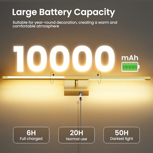 10000mAh Rechargeable Wall Lights, Gold, 29 Inch, 3CCT, 2 Pack - Image 2