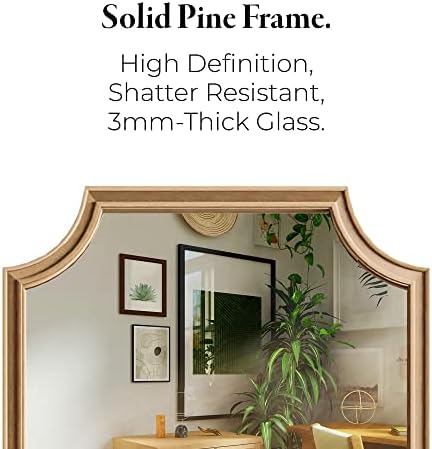 WallBeyond 24" x 36" Full Scalloped Corners Arch Rectangle Wall Mirror with Wood Frame for Entryway, Living Room or Bedroom Home Decor - Light Woodgrain [24" x 36" Natrual] - Image 5