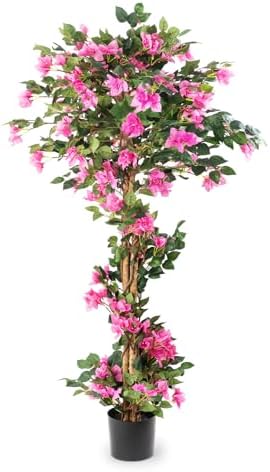 5FT Artificial Bougainvillea Tree – Faux Silk Pink Bougainvillea Plant with Pot for Indoor Outdoor Decor, Tall Fake Tropical Tree for Home, Office, Patio, Balcony, Wedding Decoration by Datietiao