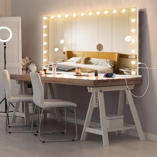 Ratsamee Hollywood Vanity Mirror with Lights, 24 Dimmable Bulbs, 3 Color Lights,Make Up Lighted Mirror, Aluminum Metal Frame, USB Charging Port（48" x 30"） - Image 2