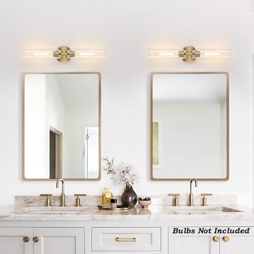 Wall Sconces Set of Two, Hardwired Brass Bathroom Sconces Wall Lighting with Clear Glass, Modern Sconces Wall Decor Set of 2 Vanity Light fixtures for Bathroom Mirror Bedroom (Bulbs Not Included) - Image 5