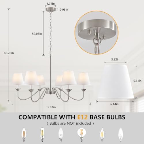 35.83" Brushed Nickel Chandeliers for Dining Room with Fabric Shade 6 Light - Image 5