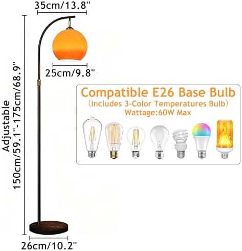 Orange Arc Floor Lamp with Glass Globe Shade, Mid Century Modern - Image 6
