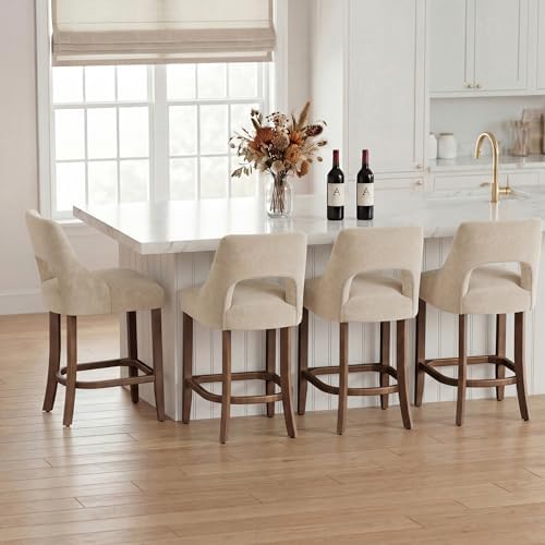 UVV Bar Stools Set of 1, Upholstered Counter Height Bar Stools, Modern Counter Stools with Wood Legs for Kitchen Island Dining Room Bar, Beige - Image 5