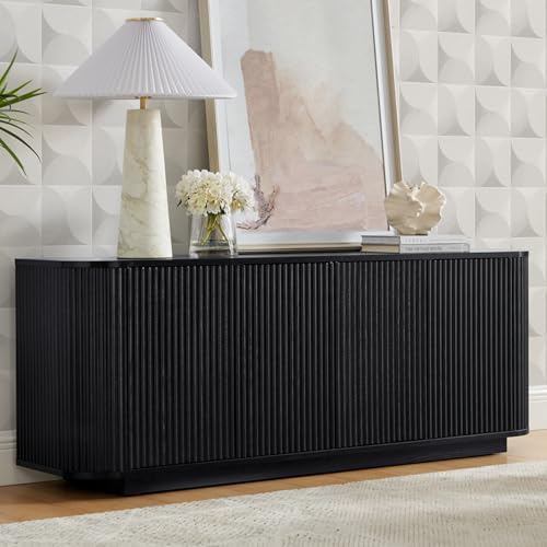 64" Fluted Black Sideboard Cabinet Buffet Cabinet with Storage by Home