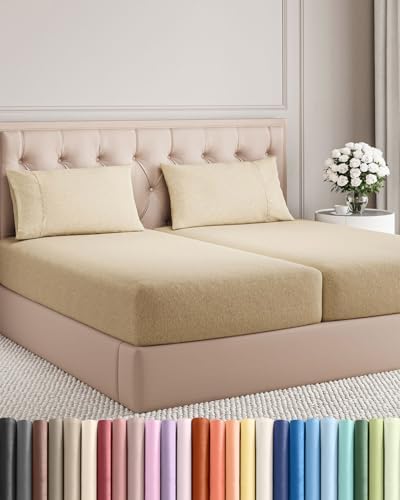 Split King Size 5 Piece Sheet Set - Breathable & Cooling - Heathered Tan by CGKUnlimited
