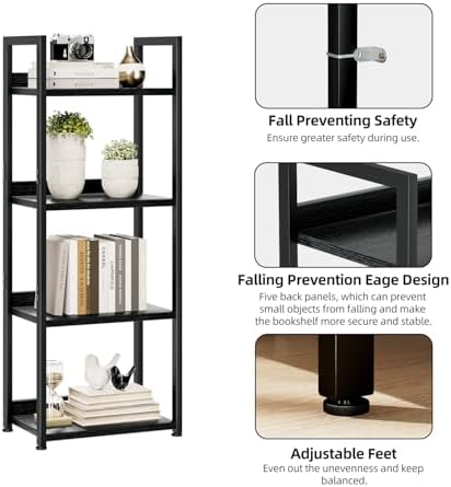 NUMENN Narrow Bookshelf, 4 Tier Freestanding Shelving Unit, Black - Image 5