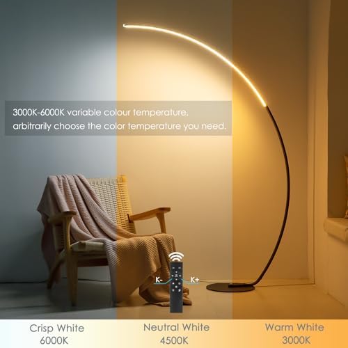 NUÜR 67" Black and Gold Arc Floor Lamp, Modern LED Standing Lamp - Image 2