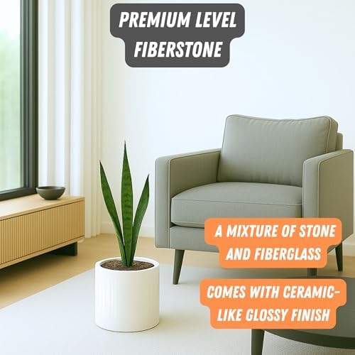 Fox & Fern Large Planter for Indoor or Outdoor, White Glossy, 8 Inch - Image 2