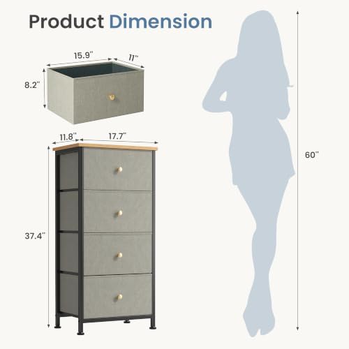 DUMOS Nightstand with 4 Drawers, Bedside Table with Removable Fabric Bins, Sturdy Steel Frame Wood Top Organizer Furniture for Bedroom Closet Living Room, Ink Green - Image 2