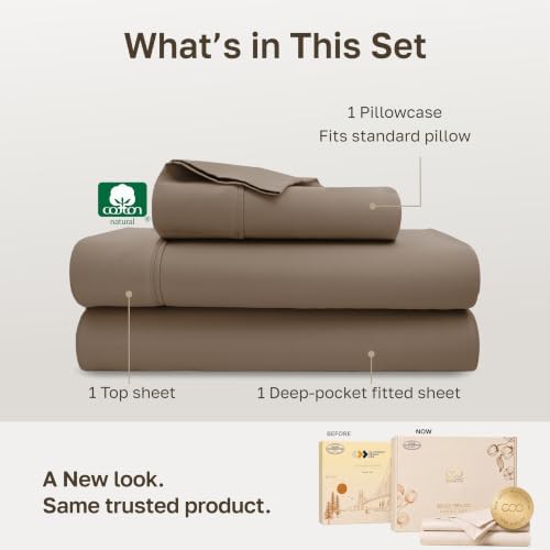 California Design Den 100% Cotton Sateen Twin Size Sheet Set, 3 Pcs, Mocha - Image 3