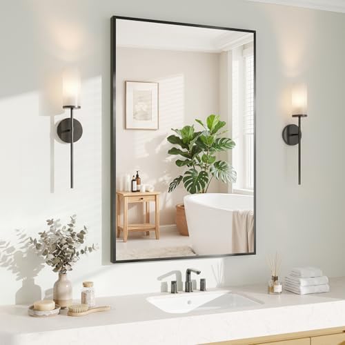 Koonmi Black Rectangle Wall Mirror, 20x30 Inch Bathroom Mirror, Aluminum Frame Vanity Mirror for Entryway, Living Room, Bedroom, Hangs Horizontally or Vertically by KOONMI