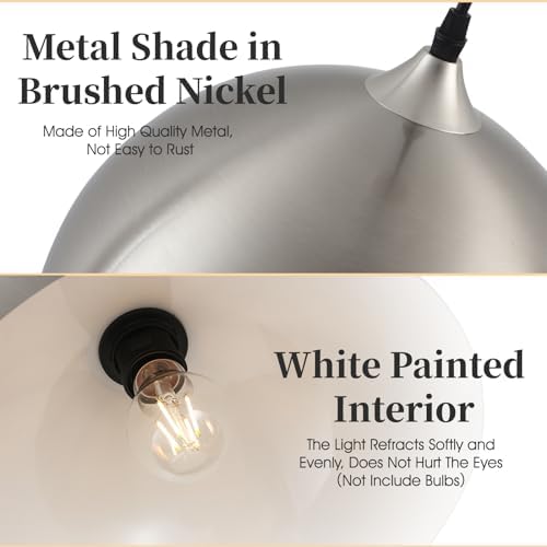 Brushed Nickel Pendant Light Kitchen Island 3 Pack, 11.8" Farmhouse Pendant Lights,Dome Pendant Light for Bedroom Dining Room Sink Hallway Foyer Barn Cafe - Image 3