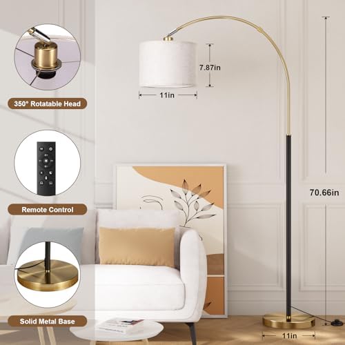 Ambimall Dimmable Arc Floor Lamp with Remote, Color Temperatures and Brightness Adjustable, Arched Floor Lamp with Rotating Head, Over Couch Arched Reading Light for Living Room (Black and Bronze) - Image 2
