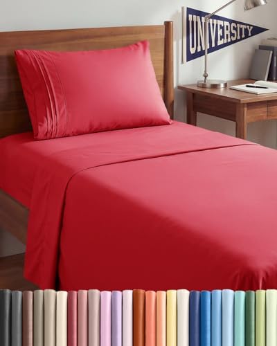 Twin XL 3 Piece Sheet Set - College Dorm Room Essentials - Red by CGKUnlimited