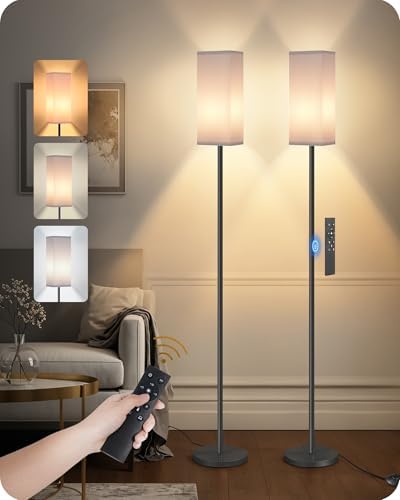 2Pack 64.2” Dimmable Floor Lamp for Living Room with Remote & Foot Switch, Corner Floor Lamp for Bedroom, Includes A19 Bulb, Modern Standing Tall Lamp, ETL Listed White and Black CW17LDP205 by GOEBLESON