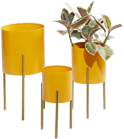 Deco 79 Metal Indoor Outdoor Planter Large Planter Pot with Removable Stand, Set of 3 Planters 12", 14", 18"H, Yellow by Unknown