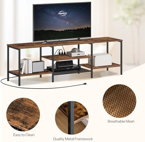 HOOBRO TV Stand with Power Outlets to 75 Inches, TV Console Table with Open Storage Shelves Cabinet, Industrial Media Entertainment Center for Living Room Bedroom, Rustic Brown and Black BF60DS01 - Image 6